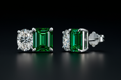 Vinregem Sapphire & Emerald Studs – White Gold – Party Jewelry