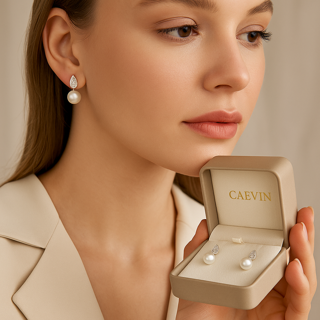WOSTU Pearl Moissanite Drops – White Gold