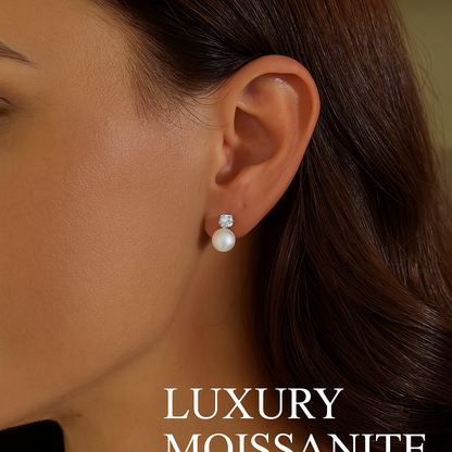 BAMOER 925 Silver Moissanite & Pearl Wedding Earrings