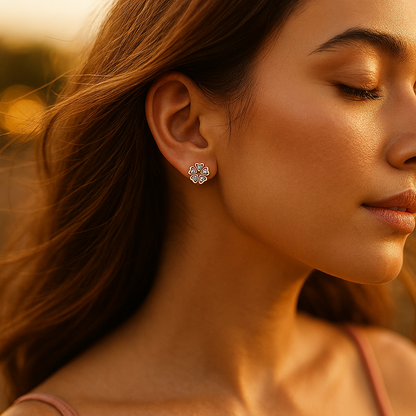 Moissanite Flower Studs – 0.25CT – 18K Rose Gold – Bridal Gift