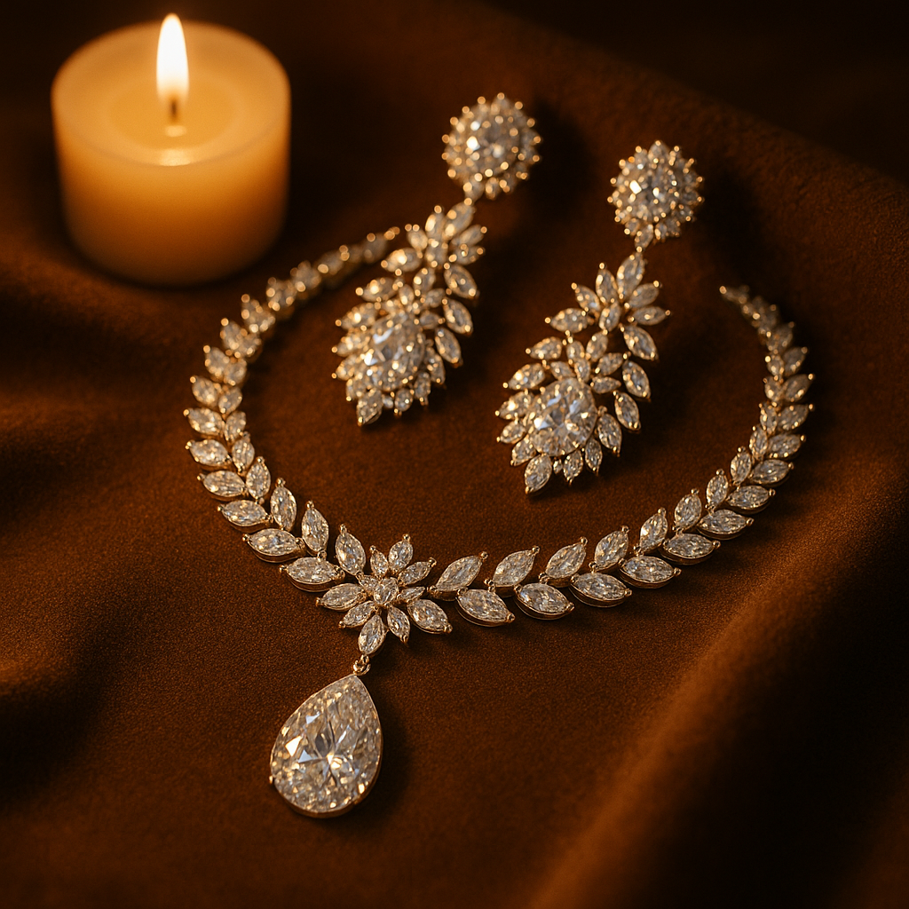 Premium White Gold Diamond-Inspired Jewelry Set – Necklace & Earrings