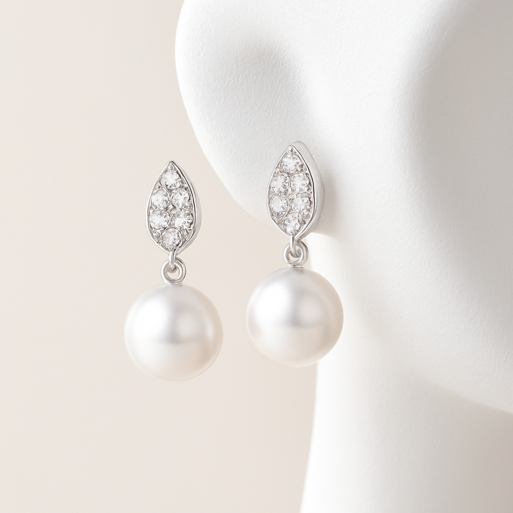WOSTU Pearl Moissanite Drops – White Gold