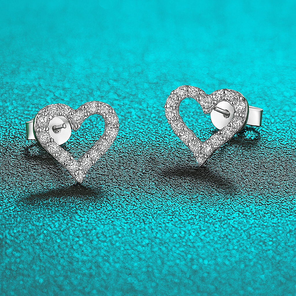 Heart Moissanite Earrings – Smyoue – White Gold – Wedding Jewelry