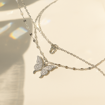Premium White Gold Double Butterfly Necklace – Elegant & Graceful
