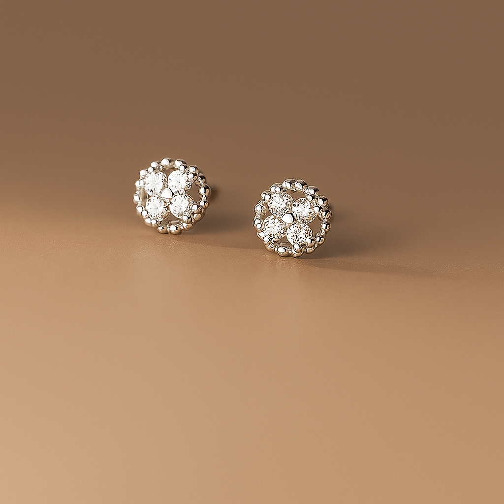 OXTAO Minimalist CZ Studs – White Gold – Elegant & Cute