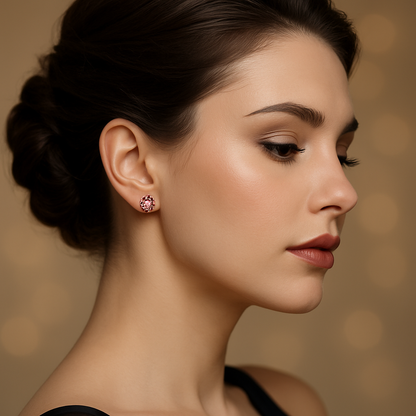 Elegant Pink Moissanite Studs – 6.5mm – Rose Gold Color for Women
