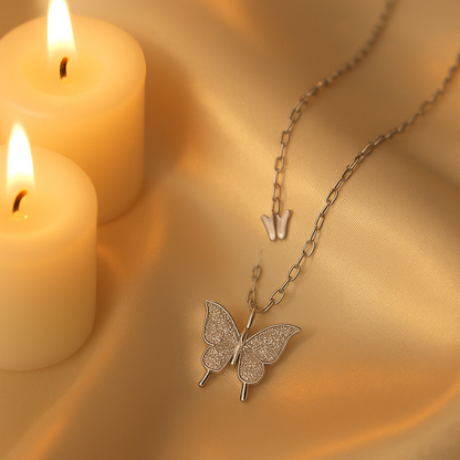 Premium White Gold Double Butterfly Necklace – Elegant & Graceful