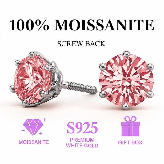 Elegant Pink Moissanite Studs – 6.5mm – Rose Gold Color for Women
