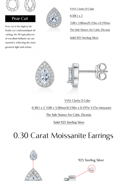 MODIAN Pear Cut Moissanite Earrings – 925 Silver