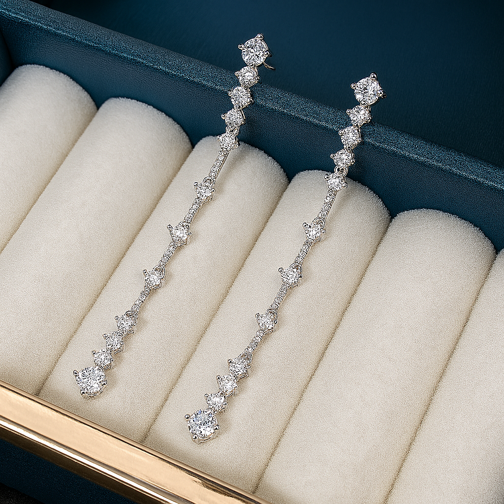 Full Moissanite Tassel Drops – 6CT – Platinum Plated – Luxury Gift